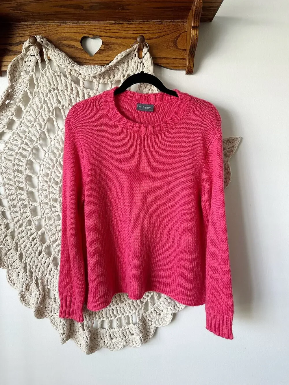 Wooden Ships Coral Pink Mohair Blend Open Knit Sweater Size S/M